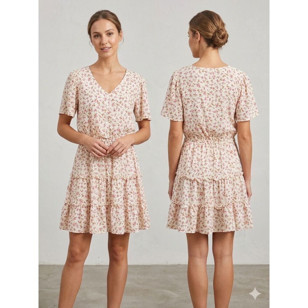 Hint of Blush Ditsy Floral Tiered Flutter Sleeve Mini Dress - Size 1X